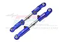 Two blue anodized aluminium GPM Racing rear camber links with silver threaded turnbuckles, featuring 7075 markings on a white background.