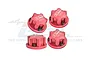 Four red anodized aluminium 17mm wheel nuts for RC cars by GPM Racing, featuring a hexagonal design and engraved branding.