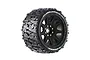 A single Louise MT-Mallet 4.4 inch RC monster truck tyre mounted on a black spoked rim with gold-coloured lug nuts against a white background.