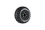 A single Louise SC-Uphill RC short course tyre mounted on a black spoked rim with gold-coloured lug nut accents, isolated on a white background.