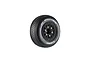 A single Louise SC-Groove RC short course tyre mounted on a black spoked rim with gold-coloured hex hardware, isolated against a white background.
