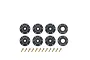 A set of eight Louise RC wheel hex adapters in various sizes with mounting screws arranged on a white background.