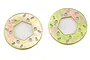 Two circular metal RC brake discs with a hexagonal center hole and slotted ventilation holes, featuring a yellow zinc-plated finish.