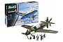 Revell 1/48 scale Dornier DO 335 Pfeil plastic model kit box next to an assembled and painted model aircraft with three pilot figures.