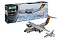 Revell 1/144 scale Airbus A400M and Tornado model kit box with assembled and painted models displayed in front.