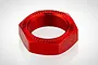 A single red anodized aluminium serrated wheel nut for RC vehicles, shown against a white background.