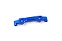 A blue anodized aluminium wide upper brace for Mini-Z RC cars, featuring mounting holes and a machined finish.
