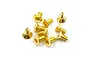 A small pile of gold-colored countersunk head screws with hex drive sockets, isolated on a white background.