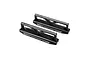 Two black aluminum Yeah Racing droop blocks for RC car setup, featuring white laser-etched branding and markings on a white background.