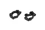 Two black plastic 15-degree front hub carriers for TLR RC vehicles, shown from a high-angle perspective on a white background.