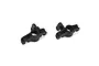 Two black plastic RC steering hubs for TLR vehicles shown from different angles against a white background.