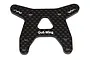 A black carbon fibre front shock tower for an RC car with the text Gull-Wing printed in white.